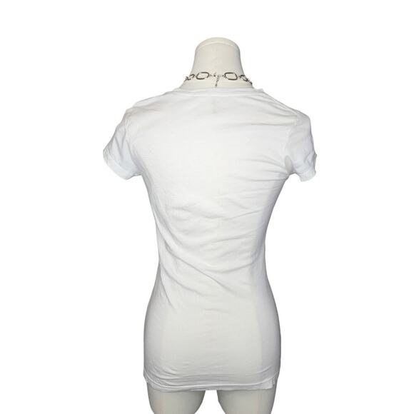 Y2k White Sassy Cute Flirt Pirate Alaska Rhinestone Bling Baby Slim T-Shirt Tee - Picture 4 of 4